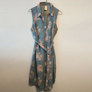 Faded Glory Denim Jean Flower Dress Roses 12-14 L